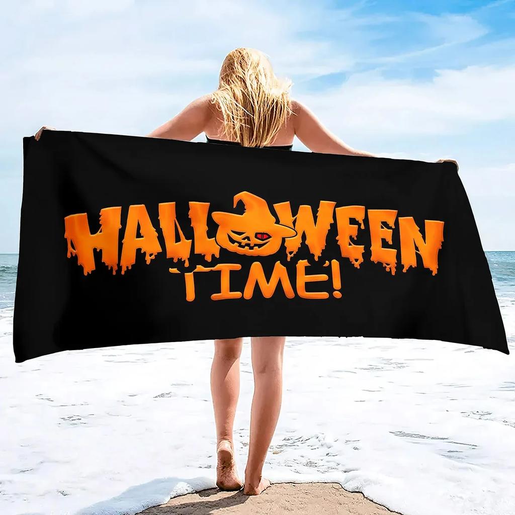 Halloween Beach Towel Microfiber Pumpkin Lantern Bath Towel Quick Dry Hand Towels Multipurpose for Bathroom, Hotel, Gym and Spa