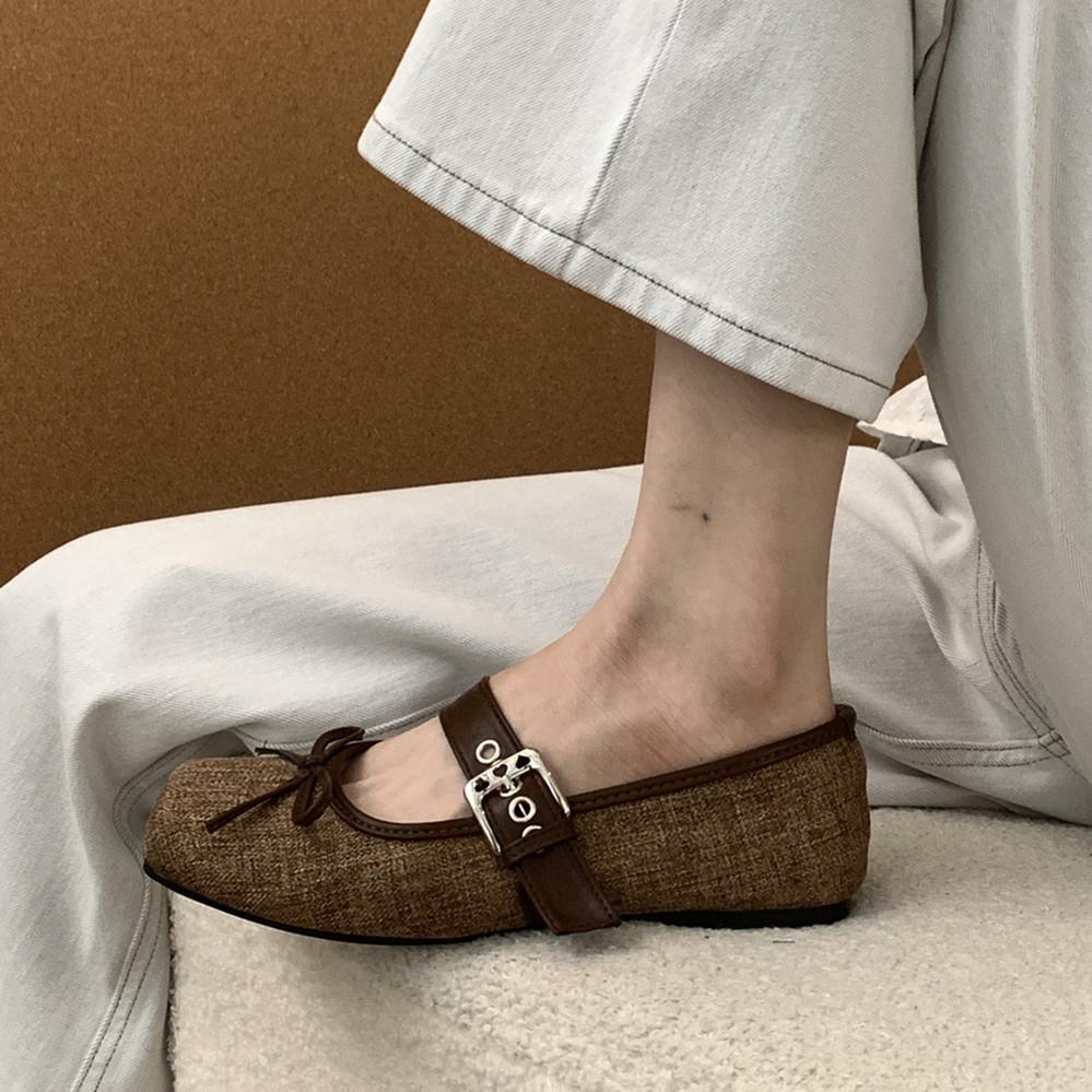 Fashion IPPEUM Mary Janes Ballet Flats Shoes Square Toe 2025 New Fashion Buckle Ballerina Shoes