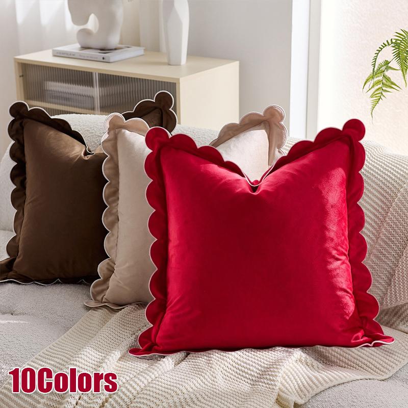 1PC Case Soft Accent Cozy Sham Elegant Cushion Cover Ruffled Pillow Solid Scalloped Edge Multiple colors