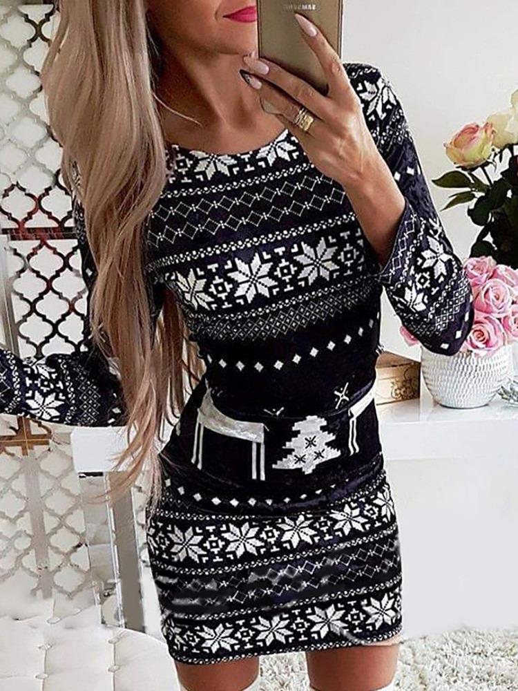 Europeisk og amerikansk langermet trykt julekjoleskjørt 2023