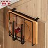 WV Kitchen Under Cupboard Hanging Organizer Rack with Hook Paper Towel Rags Hanger Cutting Board Pot Cover Holder Storage Shelf