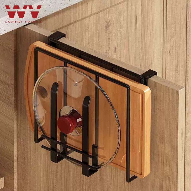 WV Kitchen Under Cupboard Hanging Organizer Rack with Hook Paper Towel Rags Hanger Cutting Board Pot Cover Holder Storage Shelf