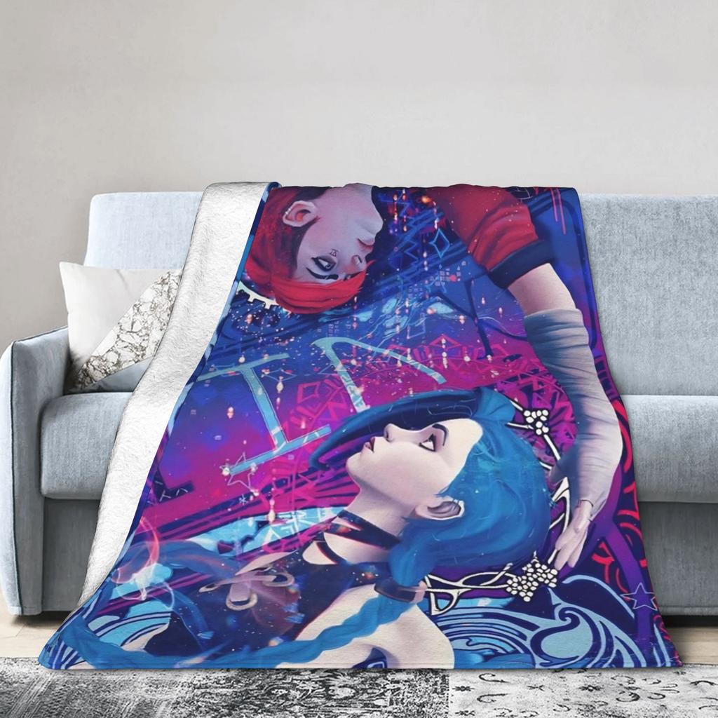 Arcane Vi Jinx Warm Soft Blanket Child Plush Throw Blanket Funny Couch Chair Flannel Bedspread Sofa Bed Cover