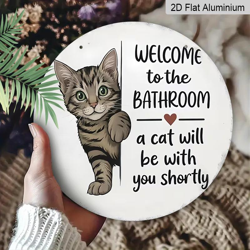 2D Flat Aluminum Retro Cat Welcome Sign for The Bathroom, Measuring 7.87 X 7.87 Inches. Perfect for Home Decor, Bedroom Decor, Gyms, Bars, and Other