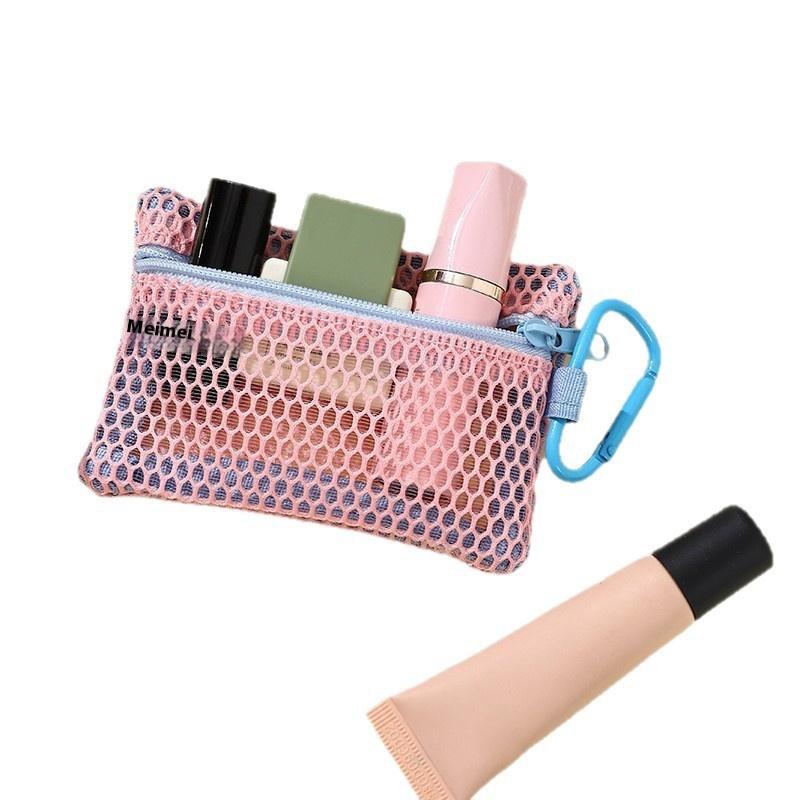 Transparent Mesh Makeup Bag Stylish Portable Cosmetic Pouch With Zipper Flat Design For Toiletries And Makeup Storage