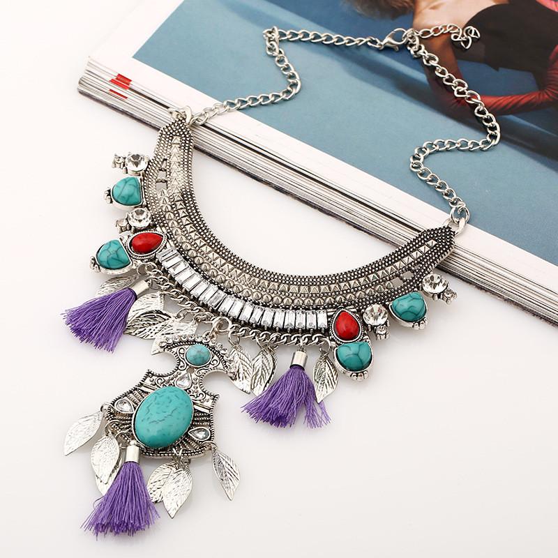 Ethnic Style Simulation Gemstone Decoration Women Necklace With Tassel Design For Art Lovers
