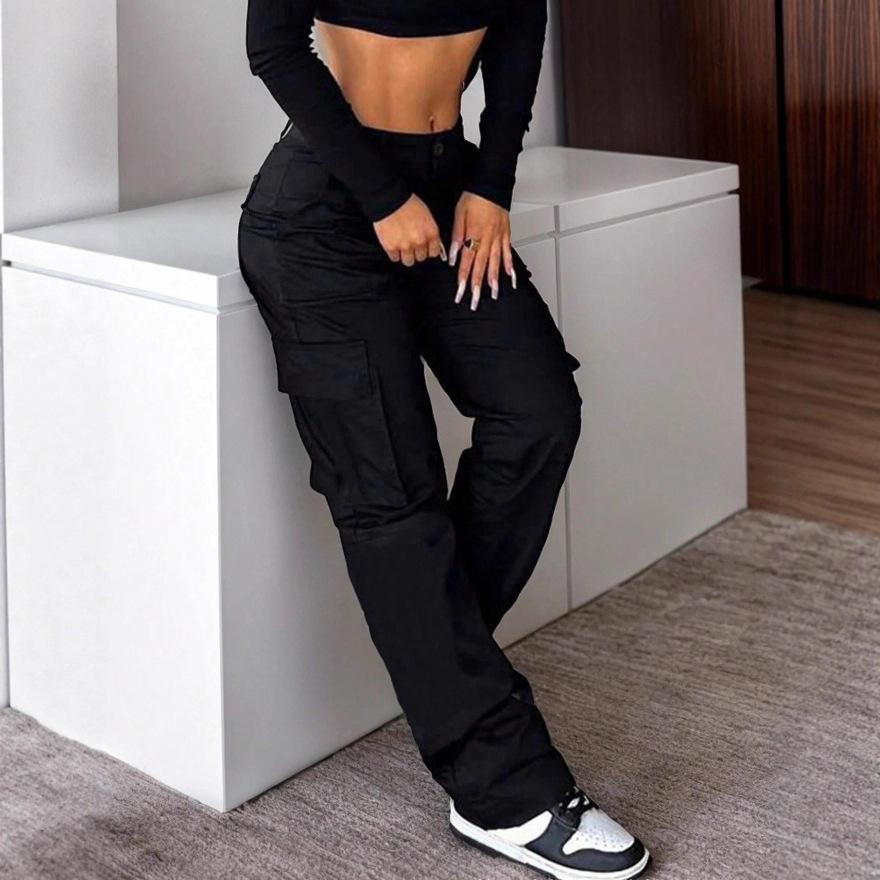 

Новый стиль женской уличной моды, брюки-карго с камуфляжным принтом и множеством карманов, универсальные рабочие брюки XL чёрный