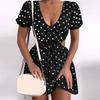 Soft Women Dot Print Dress Polka Waist Hollow Dress for Dating