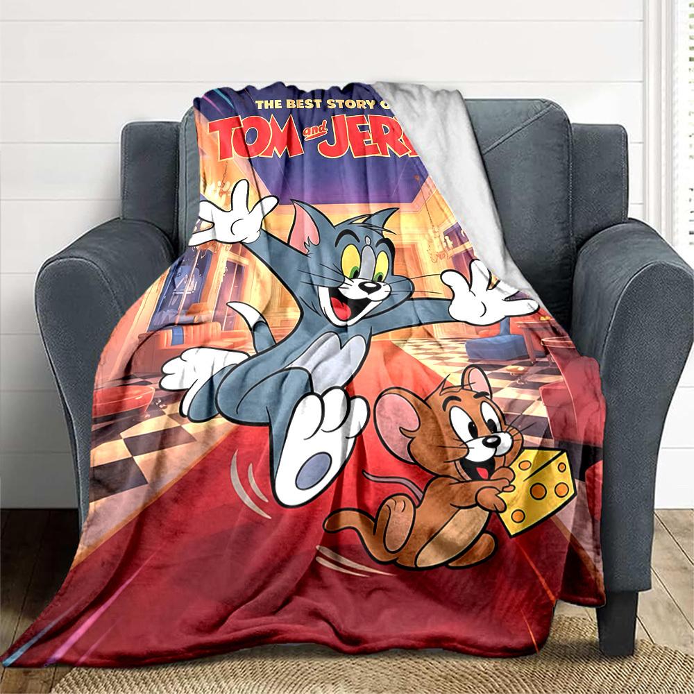 

1pc Tom, Jerry Blanket Lightweight Flannel Throw For Sofa, Bed, Travel, Camping, Livingroom, Office, Couch, Chair, And Bed 80x120cm