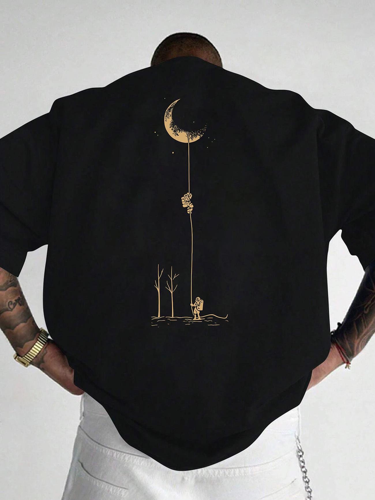 

Men s Pattern Printed Moon Astronaut Design Casual Round Neck Summer Style unisex Fashion Summer Clothing | Pattern T-shirt Astr 4XL