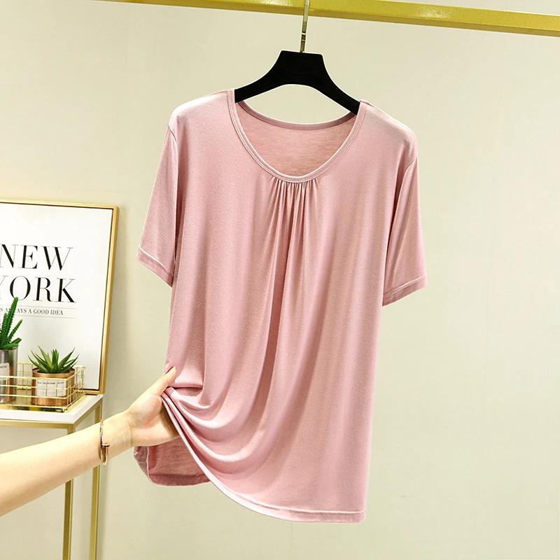 T-shirt Women Summer Casual Large Size Loose Round Neck Pullover Short-sleeved Tops