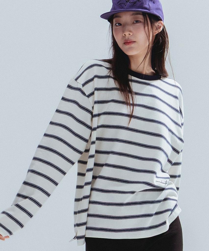 ANNEHEARTS Round Neck Stripe Tee_Ivory