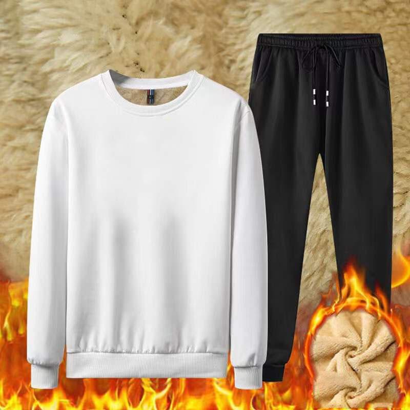 Sportovní oblek Lamb Fleece Pánský zimní volný, velká velikost plus sametově silný teplý svetr s kapucí a ležérní kalhoty