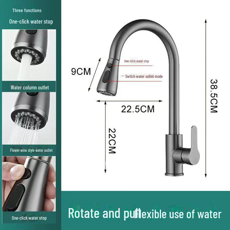 

Двухтемпературный выдвижной кухонный кран из нержавеющей стали с выдвижным поворотным изливом