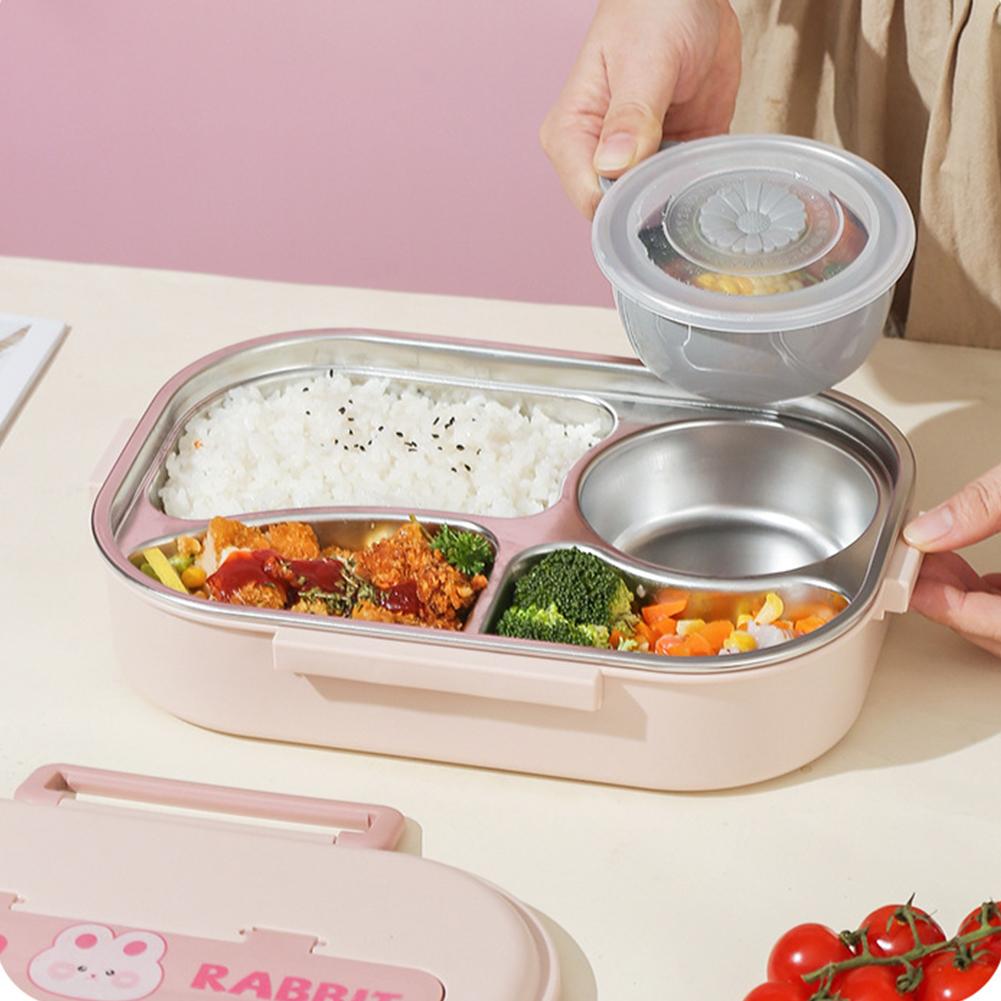 Stainless Steel Bento Box Microwave Safe 850/1500ml Leakproof Sealed Food Container Easy To Clean Rabbit 2/4/5 Grids for Lunch
