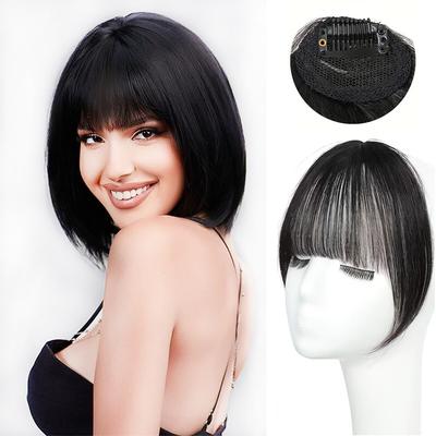 Synthetic Hair One Piece Straight Clip In Hair Extensions Flat Air Fringe Front Bangs With Wig For Women Daily Use