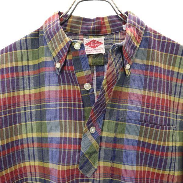 Me and My Gal 70s Vintage Check Pattern Long Sleeve Half Button Button Down Shirt Men's Used