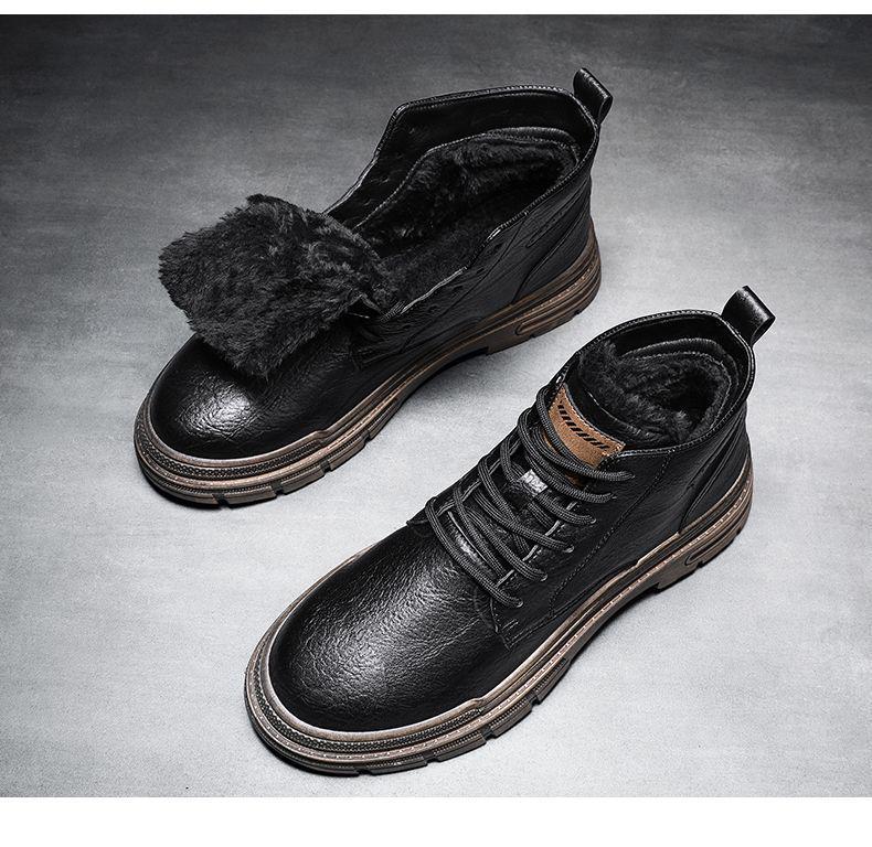 Men's Winter British Retro Motorcycle High-Top Martin Boots - Leather, Fur, and Velvet Lined for Warmth