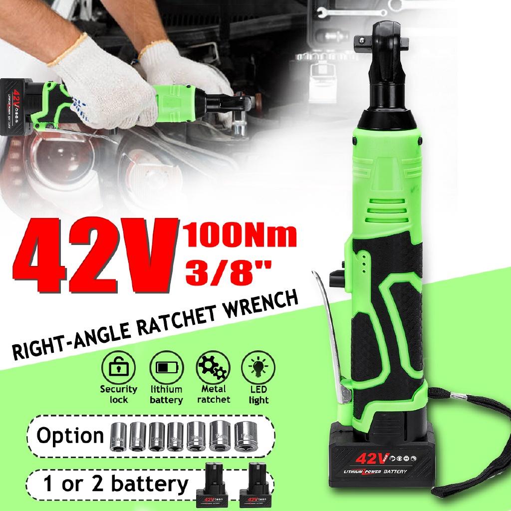 42V 3/8Inches 100N.m Right Angle Wrench Tool with 1/2 Battery Rechargeable Scaffolding Electric Wrench Cordless Ratchet
