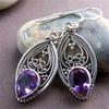 Vintage Hollowed Hand Carved Purple Synthetic Zirconia Dangle Earrings for Women Exquisite Gorgeous Banquet Jewelry Accessories