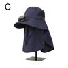 (Navy) Wide Brim Solar Fan Outdoor Sunscreen Sun Hat With Fan and Mask Hot 2024