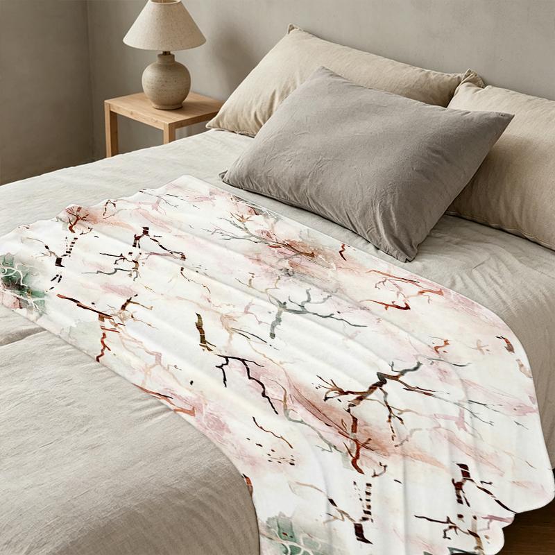 Hemmed Fleece Throw Blanket, Soft Warm Skin-friendly Marble Pattern Cozy Sofa Cover Ideal for Halloween & Christmas Home Use