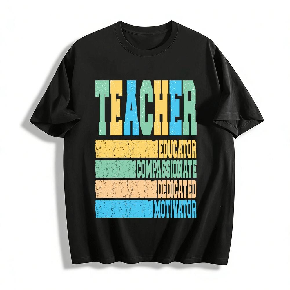 Retro Teacher Themed Print T-Shirt For Educators Dedicated Tops Pure cotton T-shirt XXS