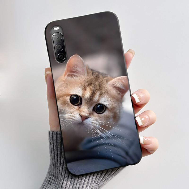 Fodral För Sony Xperia 10 II / 10 III Mobilskal Estetiskt Mode Söt Katt Astronaut Svart Silikon Mjuk Stötdämpande Baksidesskydd
