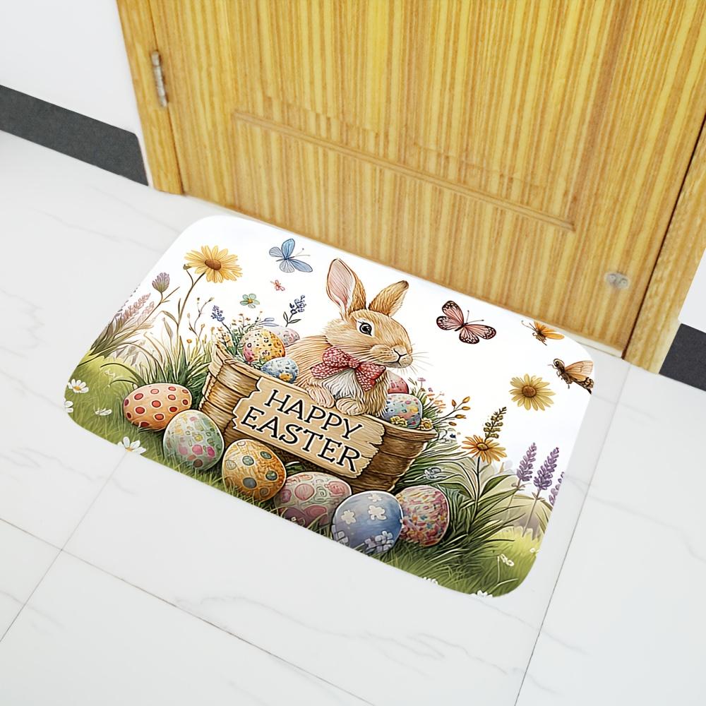 Printed Easter Bunny Spring Welcome Doormat Mat Polyester Outdoor Home Decor Holiday Rug for Narnia Entrance Porch Gift Idea
