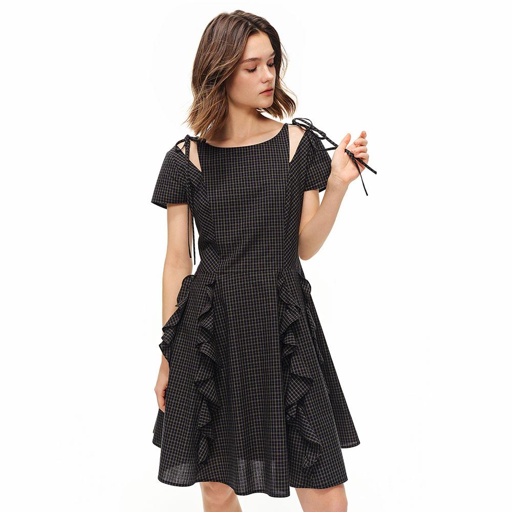 Eiaenlei Ar_Check Ruffle Cut-Out Dress