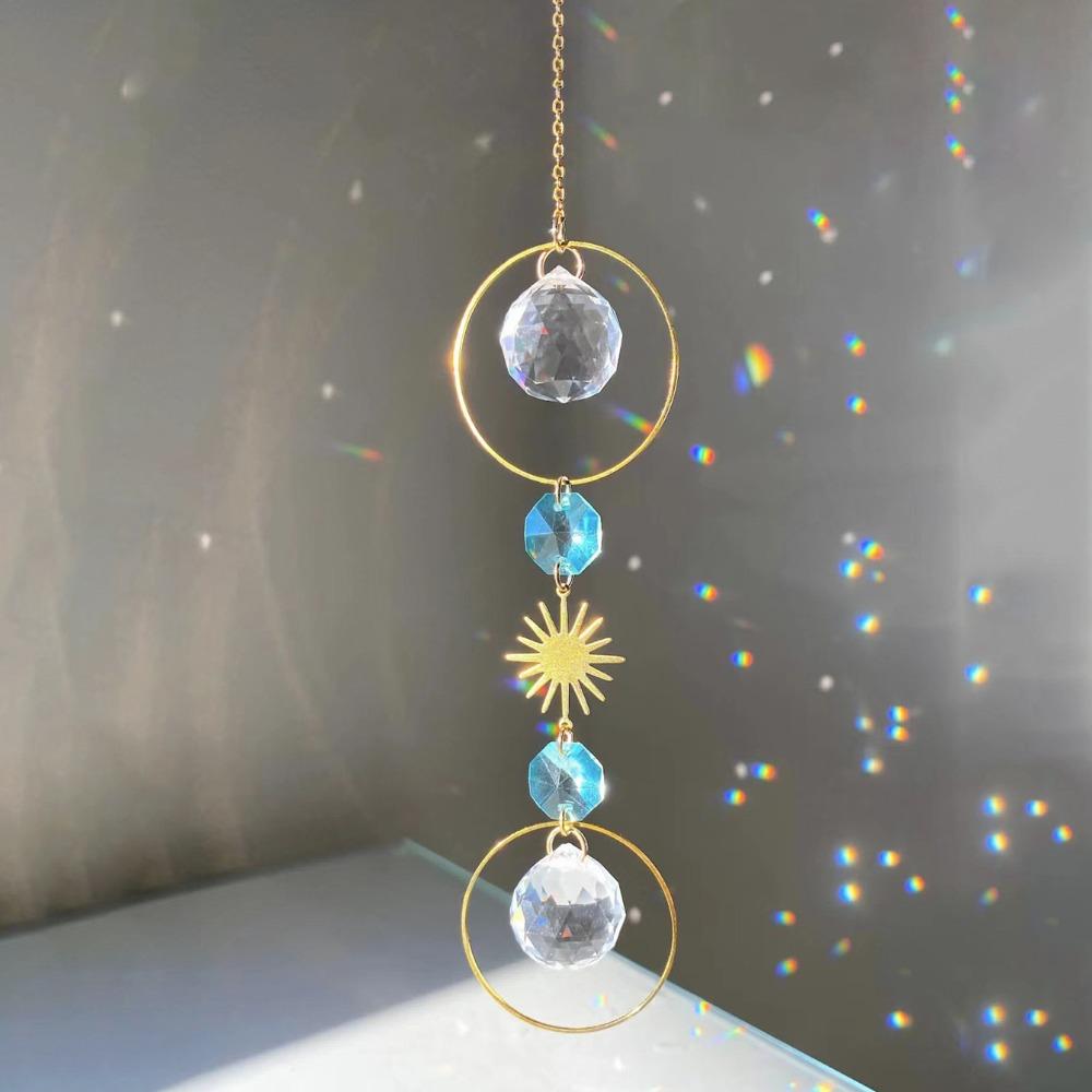 Sun Moon Artificial Crystal Wall Hanging Handmade Rainbow Maker  Home Bedroom