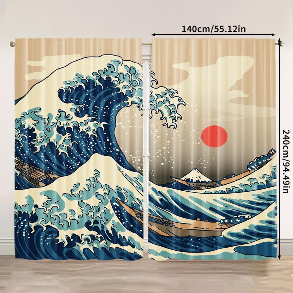 2pcs   Spring Summer Curtains Japanese Wave Art Art Digital Print Drapes Fabric Gifts for Bedroom & Living Room - Contemporary
