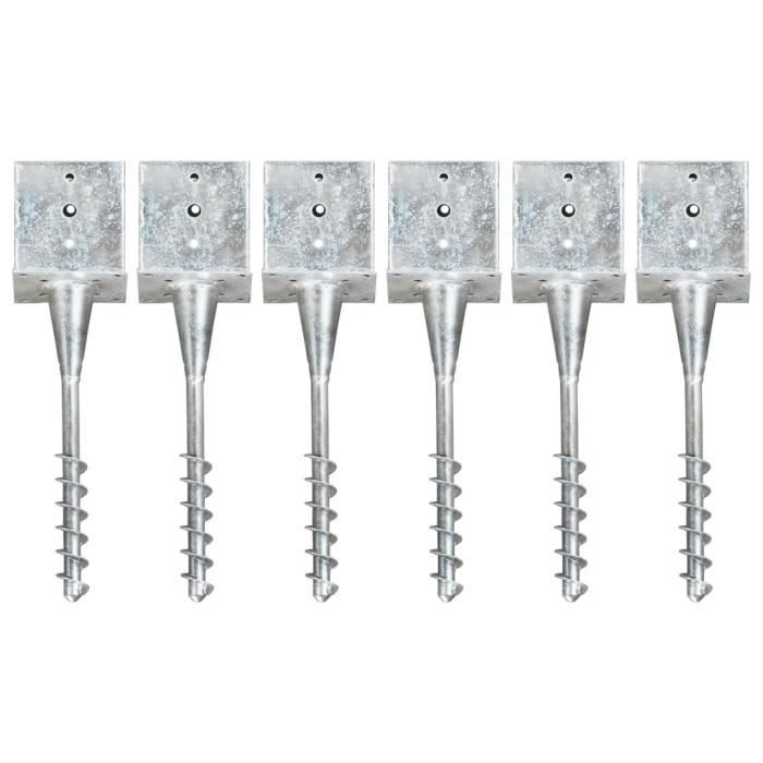 VidaXL Piquets au sol 6 pcs Argenté 14x14x58 cm Acier galvanisé