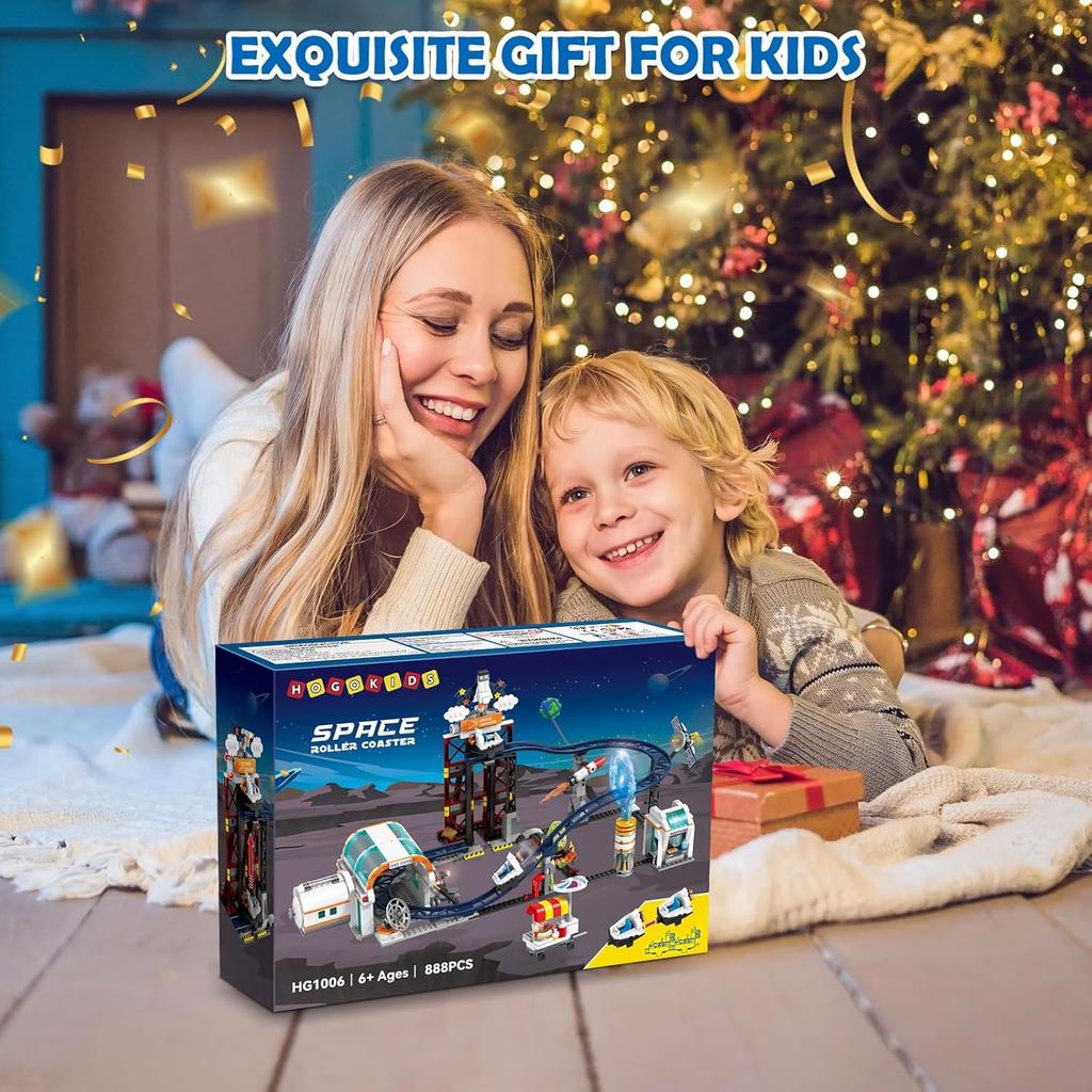 HOGOKIDS Brinquedo de Construção Montanha Russa Espacial - 888 Peças Conjunto de Construção Apresenta Plataforma Elevatória, Satélites, Foguete Montável Parque