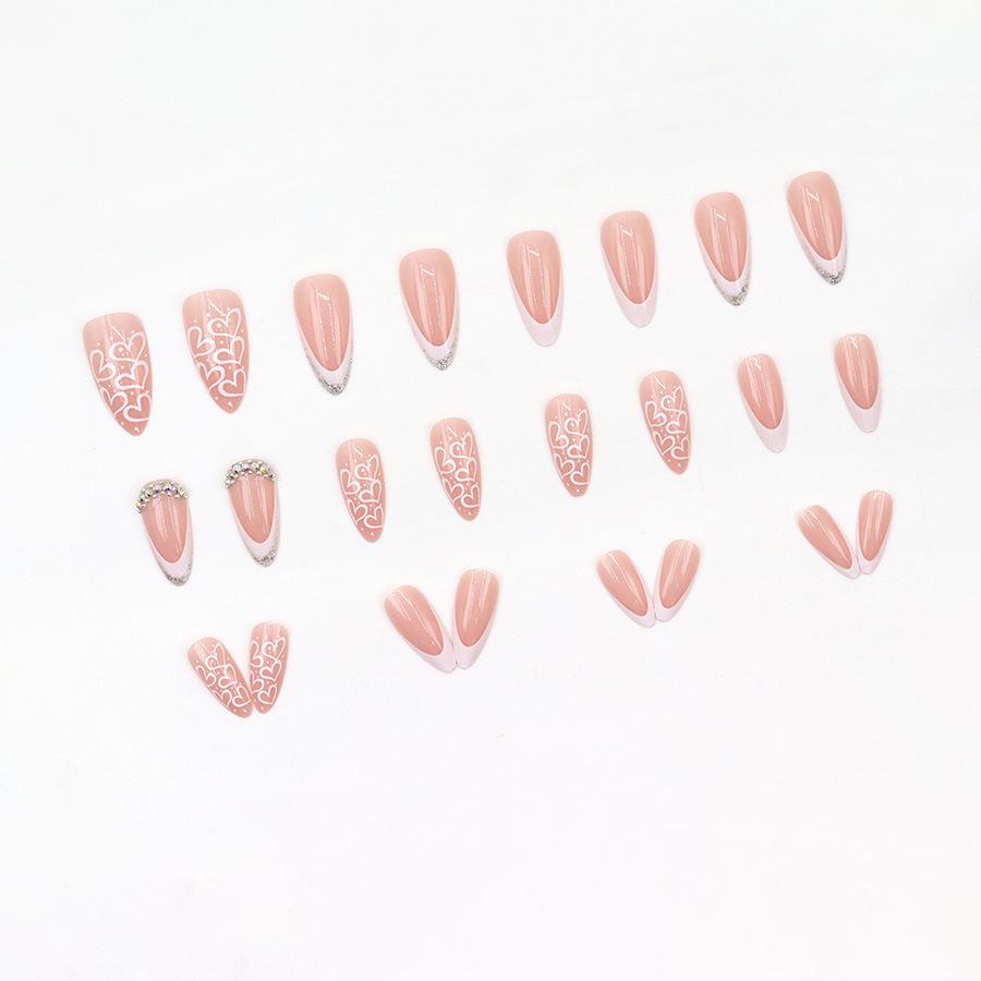 European Almond Shape White Heart-Enhancing Long Pointed Shiny Nails