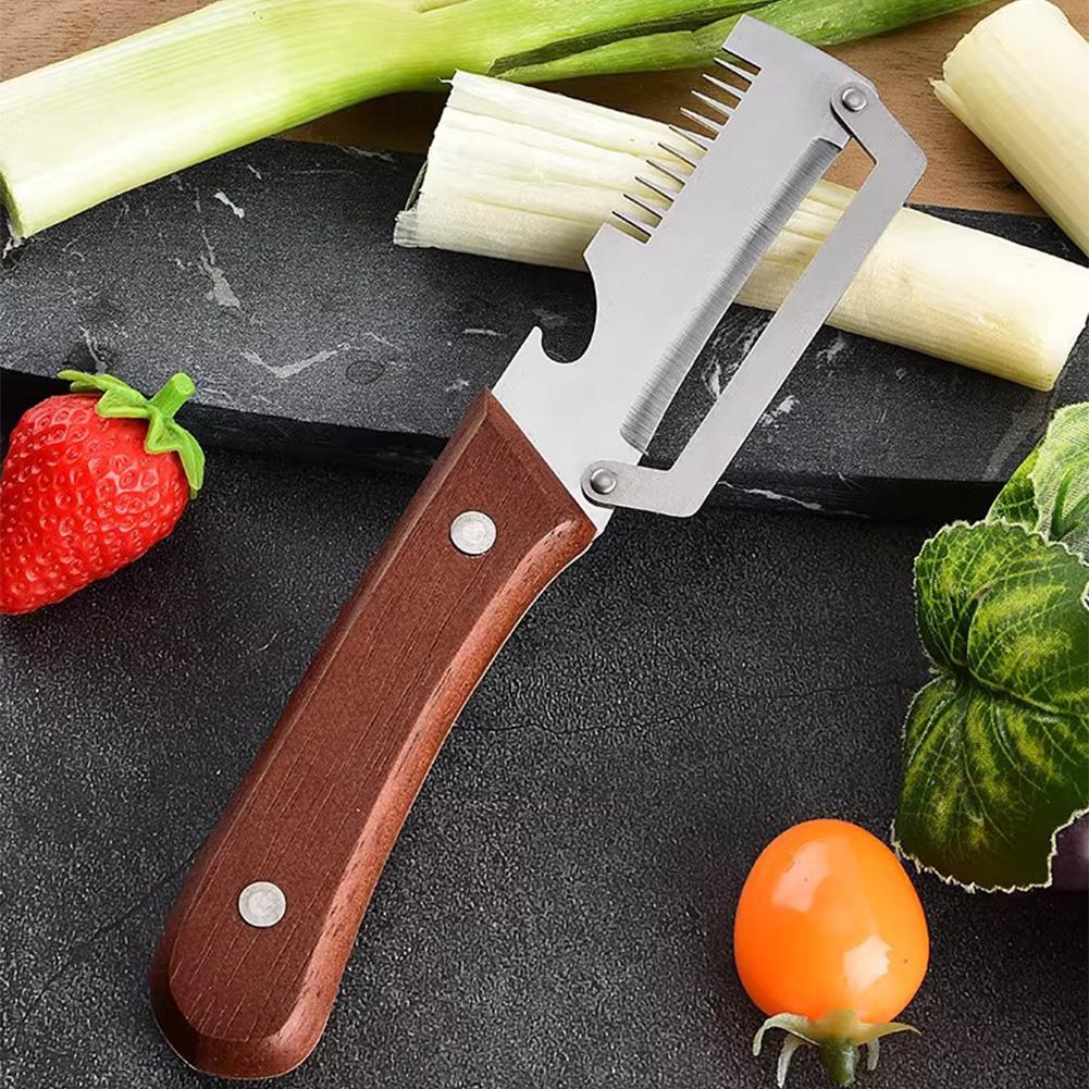 Ergonomic Wood Handle Stainless Steel Vegetable Peeler with Wooden Handle Fruit Potato Peeler 3-IN-1 Beer Opener 1