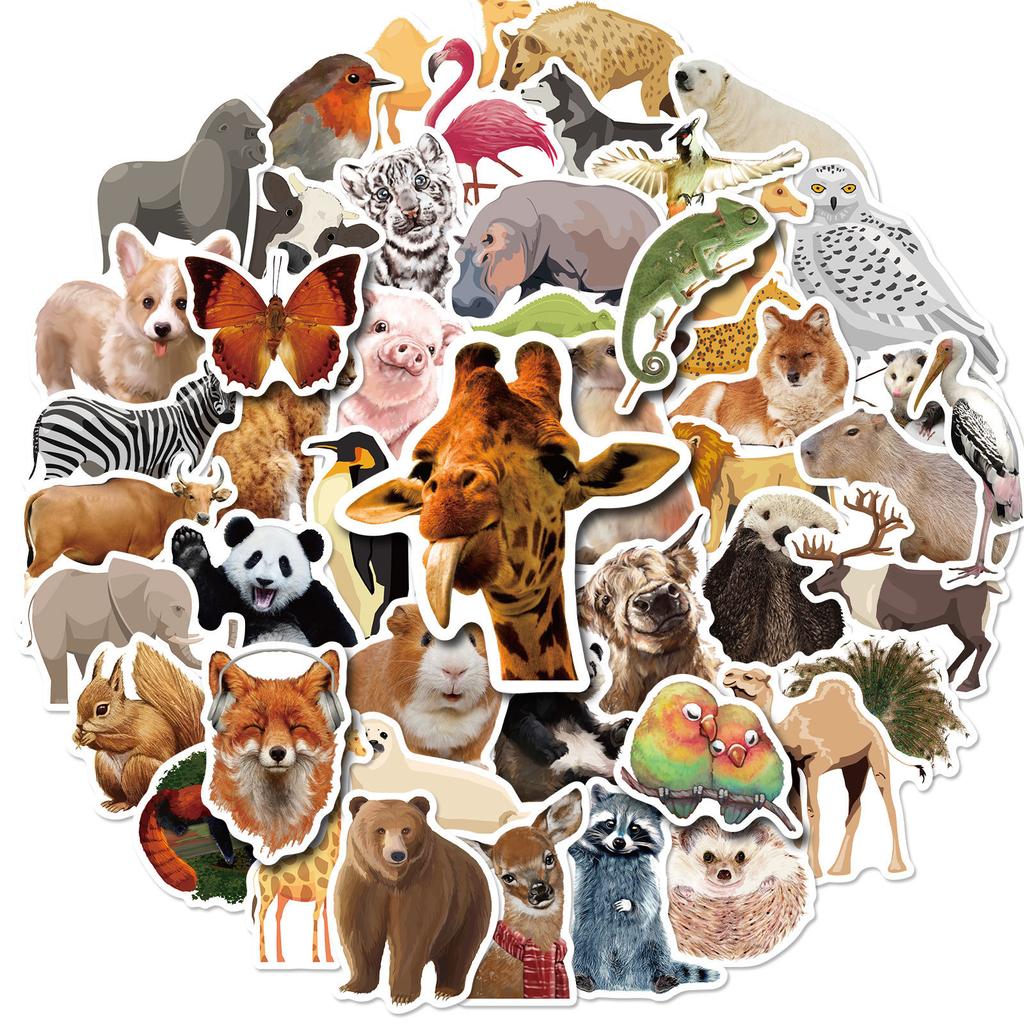 Creative Sticker Pack 50 Zoo Stickers Computer Water Cup Mobile Phone Waterproof Graffiti Realistic Little Animals
