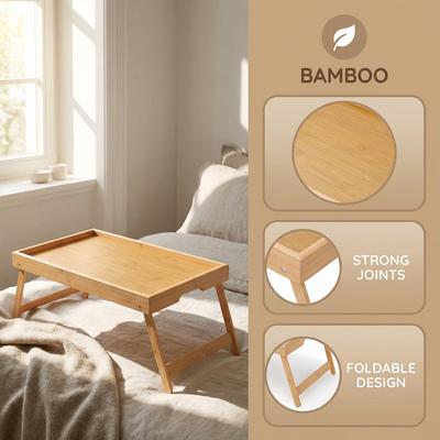 Portable Multifunctional Bamboo Serving Tray with Foldable Legs Breakfast In Bed Tray for Sofa Serving Eating Working Reading