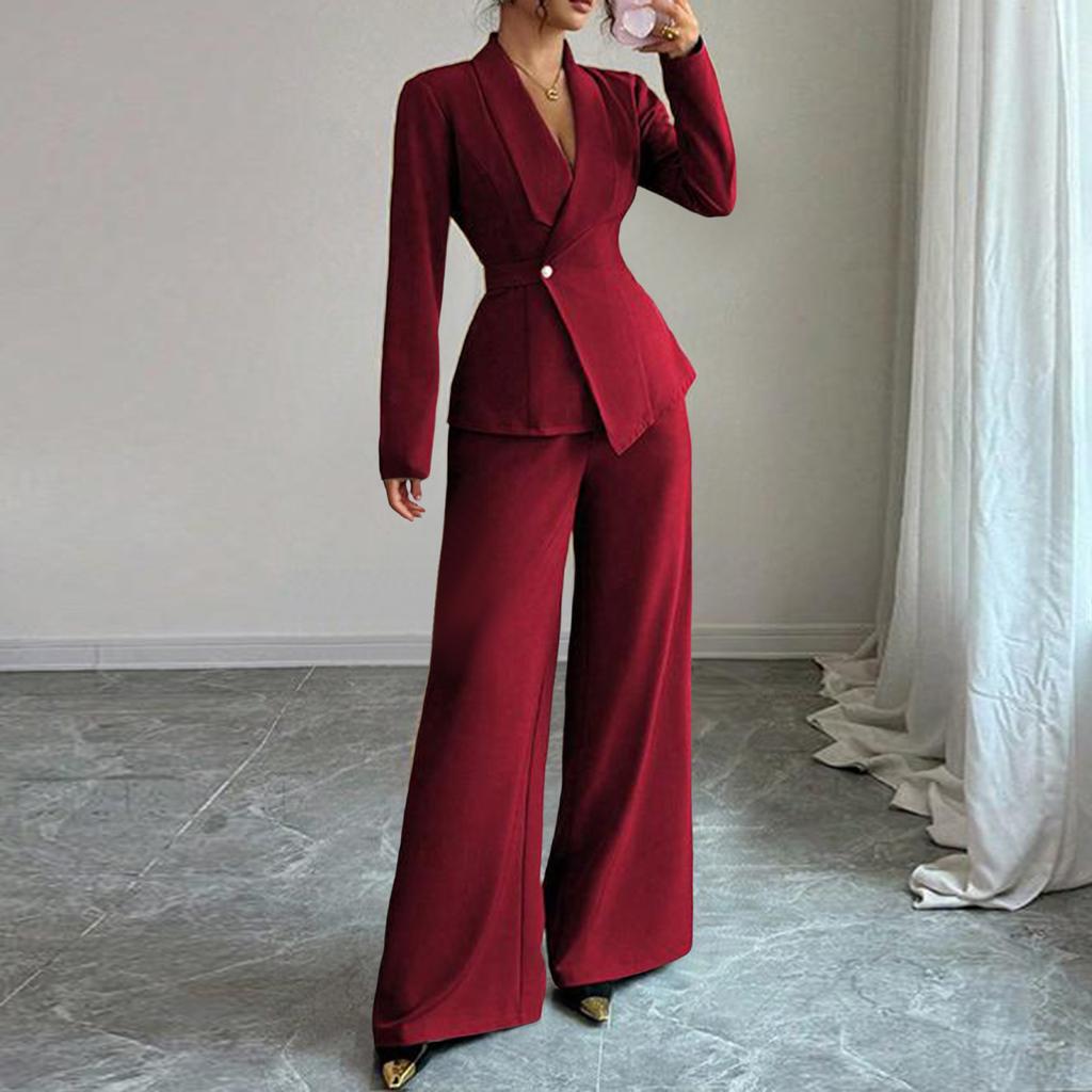 Damen Stilvoller Langarm-Anzugjacke Und Hose Zweiteiliges Set