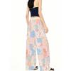 Women's Fashion Sports Wide-leg Trousers Multi-color Block Plaid Small Floral Splicing Contrasting Color Full Print Casual Trousers