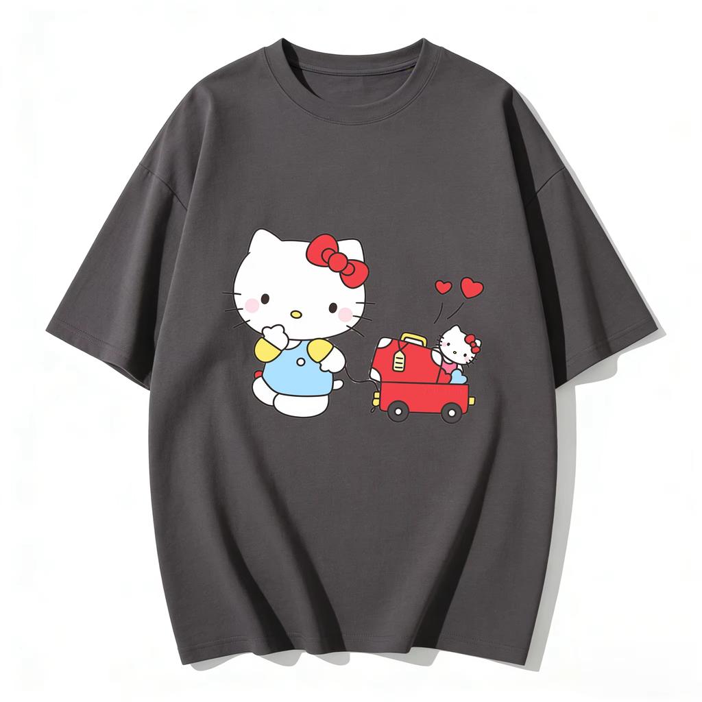 2026 Summer Hello Kitty Cartoon Printed Short Sleeve Pure Cotton Tshirt Womens Family Matching Outfits Classic Fashion Tee Top