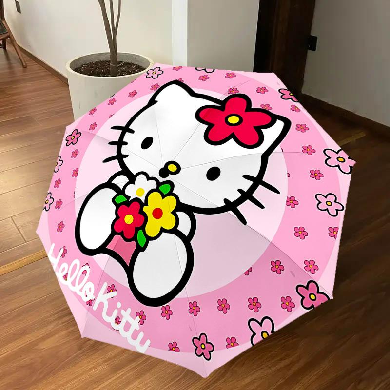 1PC Hello Kitty Umbrella-8-Rib Reinforced, Automatic Open, Lightweight & Durable, Cute Fashion Accessory for Outdoor, Beach, or Casual Use, Beach Umbr