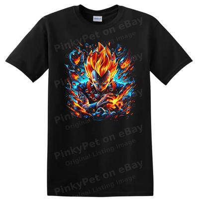 Vegeta Super Saiyan God T Shirt Fiery Blue Energy Anime Graphic Tee Gift Top