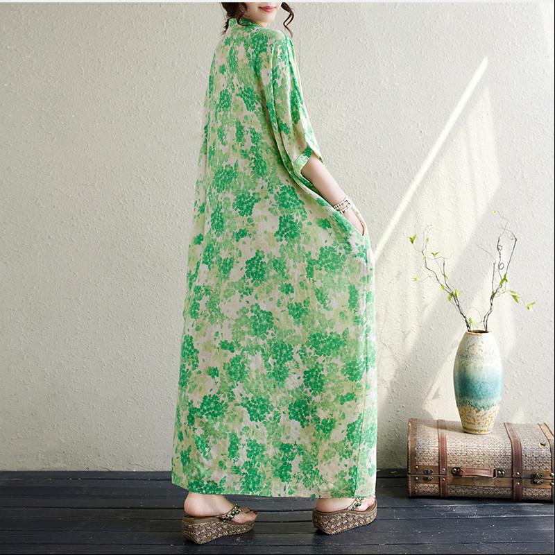 Short Sleeve Plus Size Cotton Vintage Floral New In Dresses for Women Casual Loose Maxi Long Summer Dress