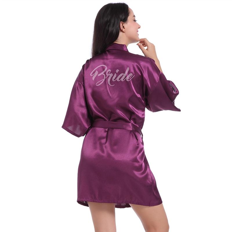

Женская мода повседневная домашняя одежда со стразами летнее тонкое кимоно с коротким рукавом домашняя одежда однотонный утренний халат XXL темно-фиолетового