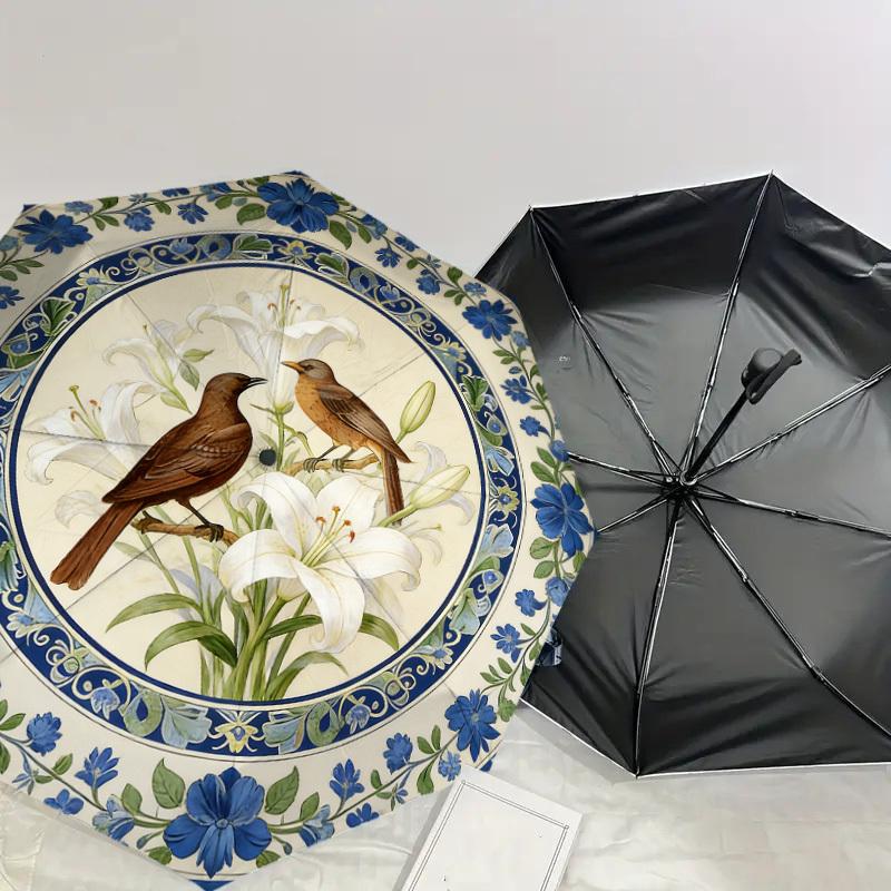 1PC Birds, Flowers Umbrella-8-Rib Reinforced, Automatic Open, Lightweight & Durable, Cute Fashion Accessory for Outdoor-K1321