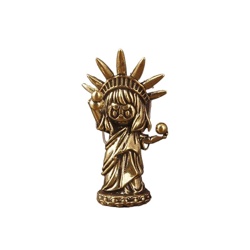 

Vintage Liberty Goddess Mini Brass Statue Desktop Ornaments Creative Office Home Display Collectible Decor