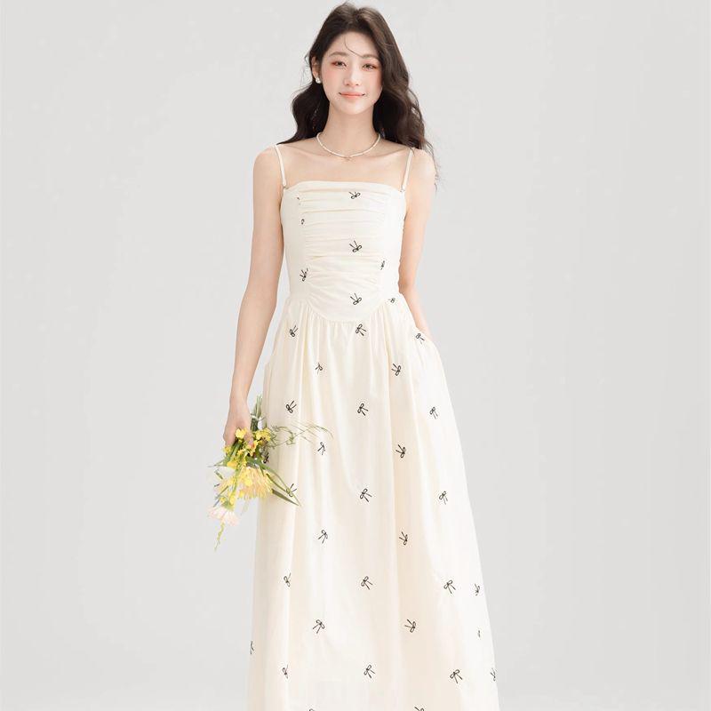 Korean Style Bow Pleated Strapless Dress with Pockets Small