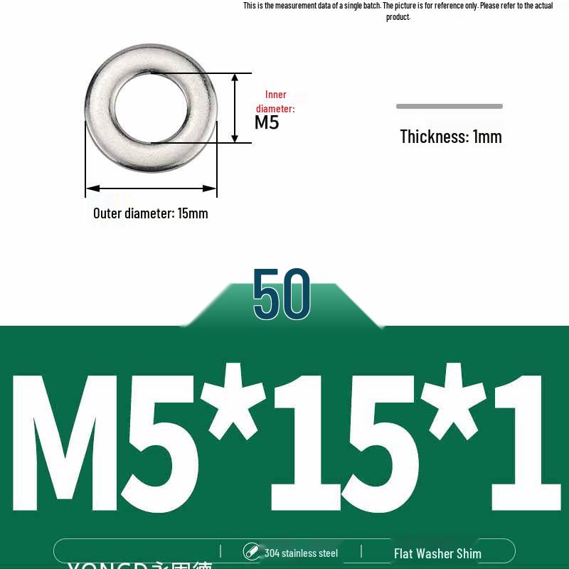304 Stainless Steel Thickened Flat Washer / Ultra-thin Metal Gasket, Sizes M1.6-M10