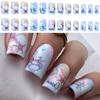 24 Pieces Acrylic Press On Nails Blue 3D Texture Design False Nail Starfish Summer Nail Set Full Cover Stick On Nail